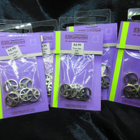 Silver Plated Peace Sign Spacer Beads 6Pcs In Each Package Lot Of 6 Packages - Picture 2 of 3